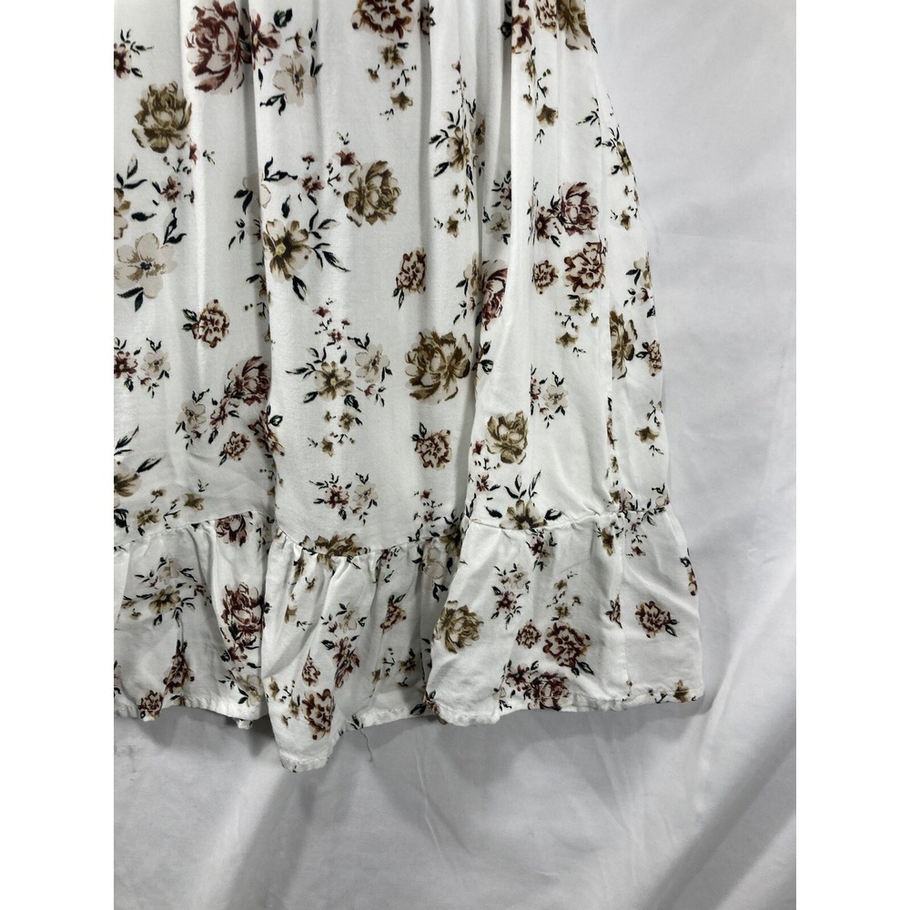 Velvet Heart Floral Print Blouse Size Small White Rayon Tie Ruffle V Neckline - Picture 7 of 15